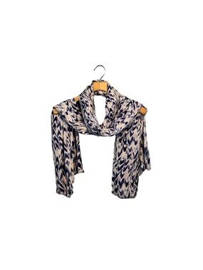 White & Blue Lightweight Scarf Wrap with Fringe